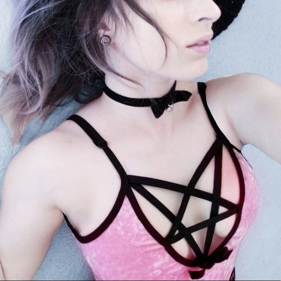 Pastel Velvet Pentagram Suspender Bodysuit - Picture 7 of 8